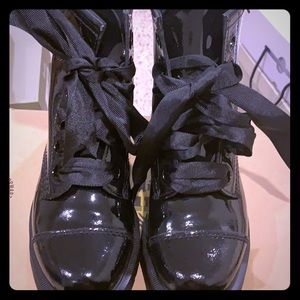 Dr Martens black patent with grosgrain laces